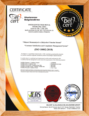 oner waste containers - certificates